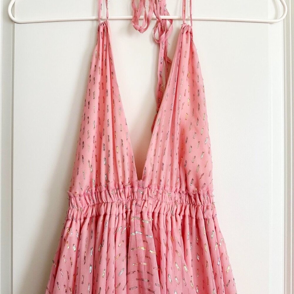 NWT LoveShackFancy Silk Blend Metallic Dot String Halter Mini Dress Size S